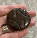 Bakelite / Brown Carved / Coat Button
