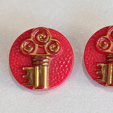 Red / Key with gold lustre / Vintage Glass
