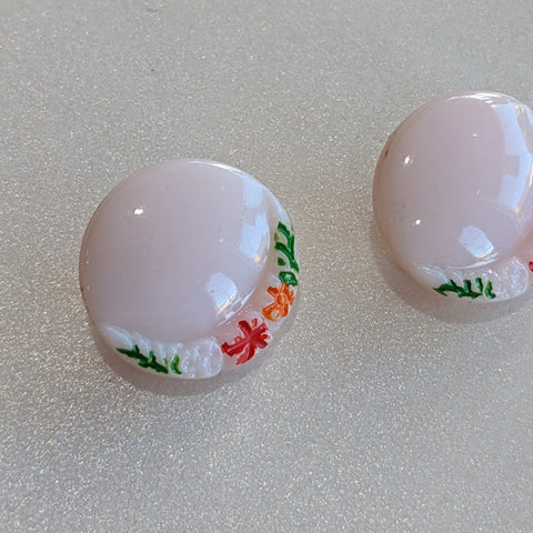 Pink Glass / Hand Painted Flowers / Self Shank / Vintage