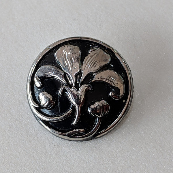 Black Glass with Silver Lustre / Flower / Glass