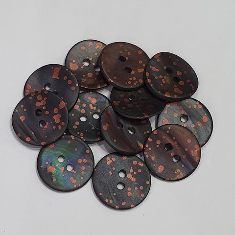 Dark brown with metallic copper splats / Shell / 2 Hole