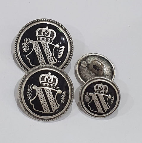Blazer Buttons with Shield / Antique Silver / Black Epoxy