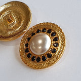 Vintage Gold Pearl Centre / Black Diamante / Metal