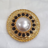 Vintage Gold Pearl Centre / Black Diamante / Metal