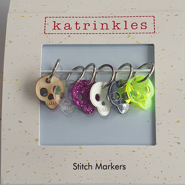 Ring Stitch Markers / Skulls / Acrylic and bamboo