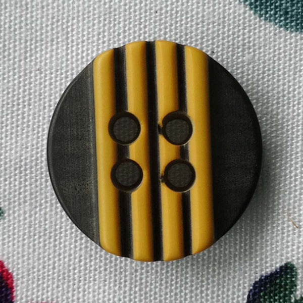 Black Polyester 4-hole Button with Yellow Stripes