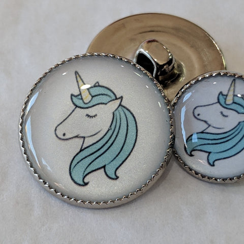 Unicorn / Blue with white background / Acrylic Dome