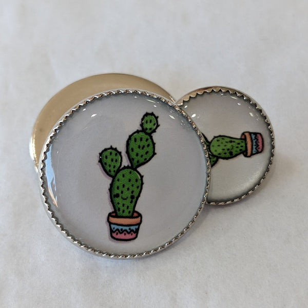 Cactus / Green with white background / Acrylic Dome