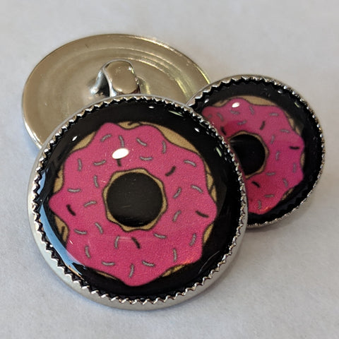 Doughnut with sprinkles / Pink with black background / Acrylic Dome