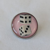 Dice / White with Black Dots / Pink Background / Acrylic Dome