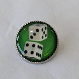 Dice / White with Black Dots / Green Background / Acrylic Dome