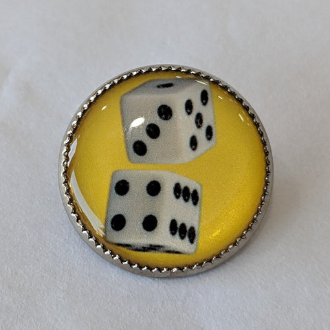 Dice / White with Black Dots / Yellow Background / Acrylic Dome