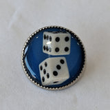 Dice / White with Black Dots / Blue Background / Acrylic Dome