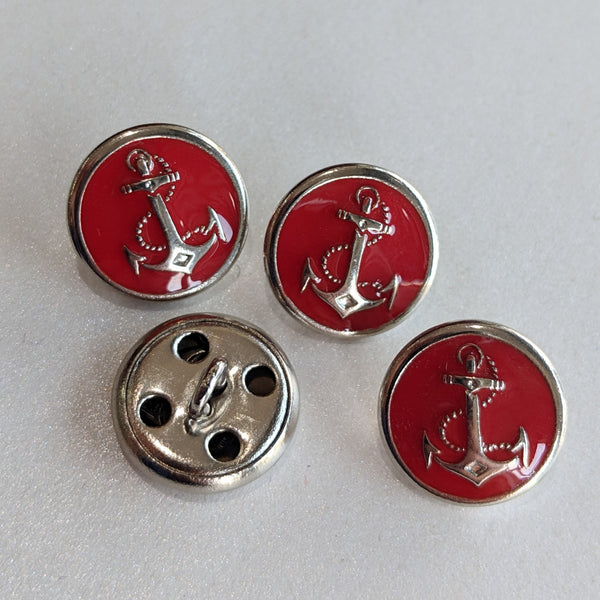 Anchor Blazer Button / Silver with Red Enamel /  Italian