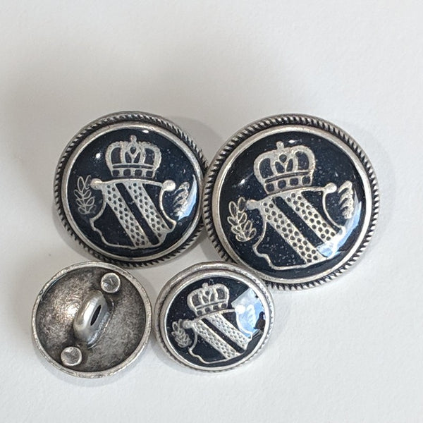 Blazer Buttons with Shield / Antique Silver / Black Epoxy (clear coating)