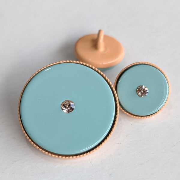 Blue (Turquoise) / Pink Diamante / Peach Border / Metal