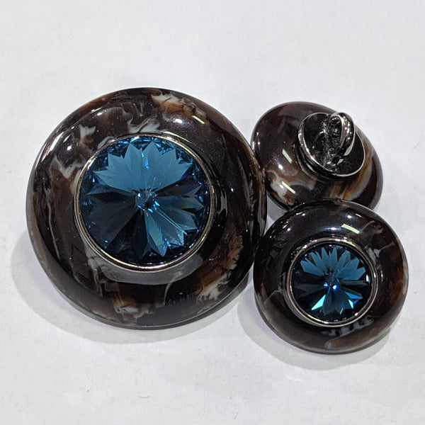 Brown Marbled Edge / Blue Rhinestone Centre