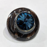 Brown Marbled Edge / Blue Rhinestone Centre