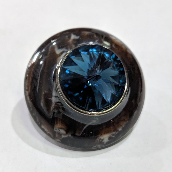Brown Marbled Edge / Blue Rhinestone Centre