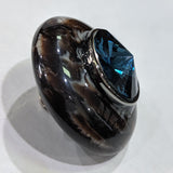 Brown Marbled Edge / Blue Rhinestone Centre