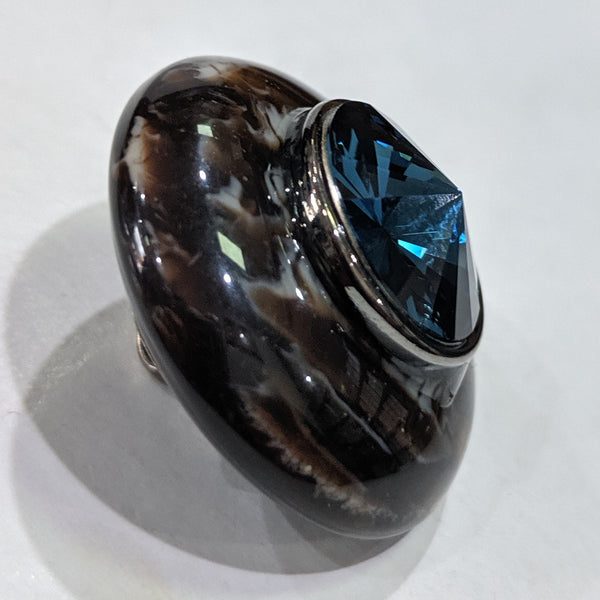 Brown Marbled Edge / Blue Rhinestone Centre
