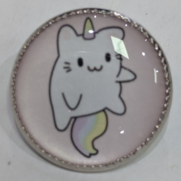 Caticorn / White with Pink background / Acrylic Dome