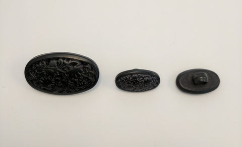 Black / Oval / Carved leaves / Matte