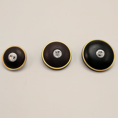 Black / Thin Gold Ring / Single Diamante in Centre