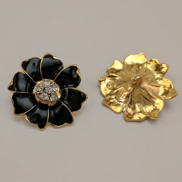 Black Flower/ Gold shank / Diamante Centre