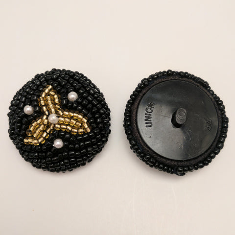 Black / Gold Centre / Hand Beaded / Shank