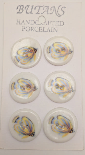 White / Fish (yellow rounded fin) / Porcelain (card of 6)