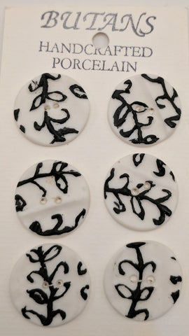 White / Black Stems and Leaves Textured / Porcelain (card of 6)