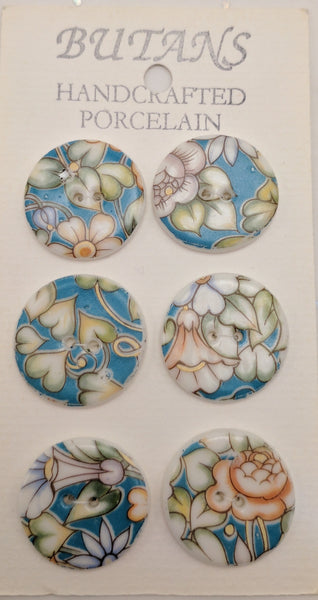 White / Flowers (teal / orange) / Porcelain (card of 6)