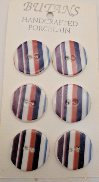 White / Stripes #2 (purple / green / red) / Porcelain (card of 6)