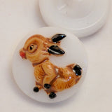 White Glass / Rabbits / Vintage Shank Buttons