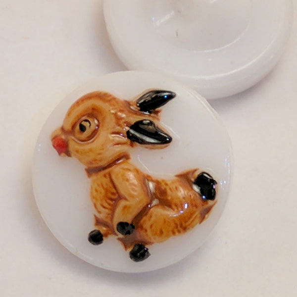 White Glass / Rabbits / Vintage Shank Buttons