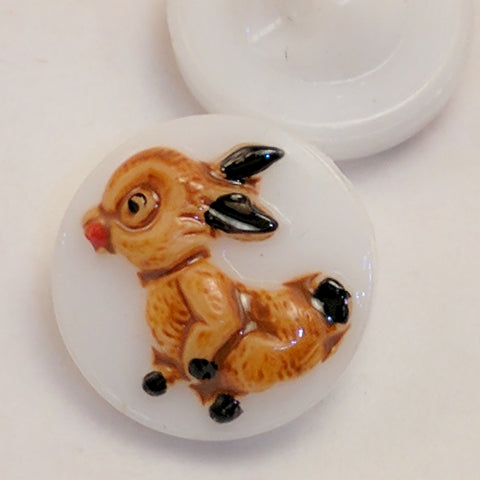 White Glass / Rabbits / Vintage Shank Buttons