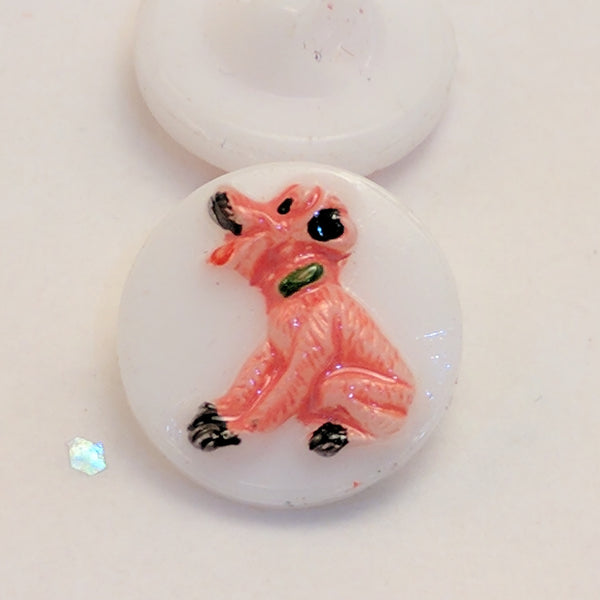 White Glass / Dog / Vintage Shank Buttons