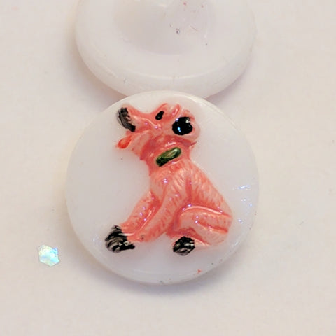 White Glass / Dog / Vintage Shank Buttons
