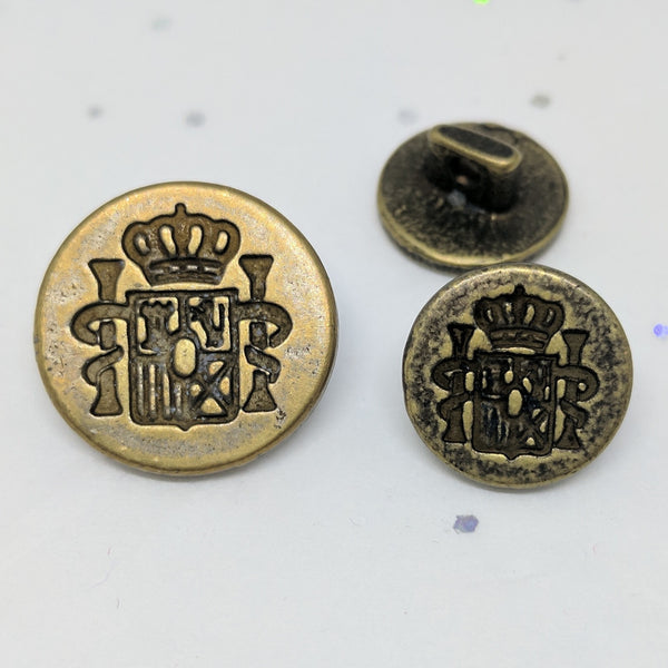 Crest and crown Blazer Button / Antique Brass /  Matte