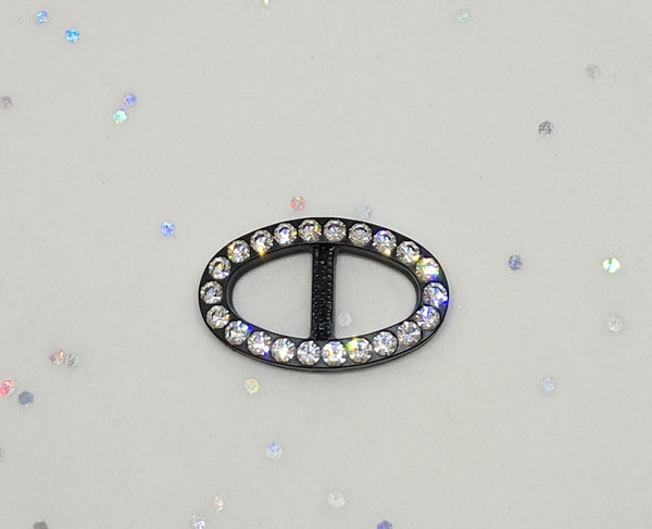Oval Black & Diamante Buckle (25mm x 15mm)