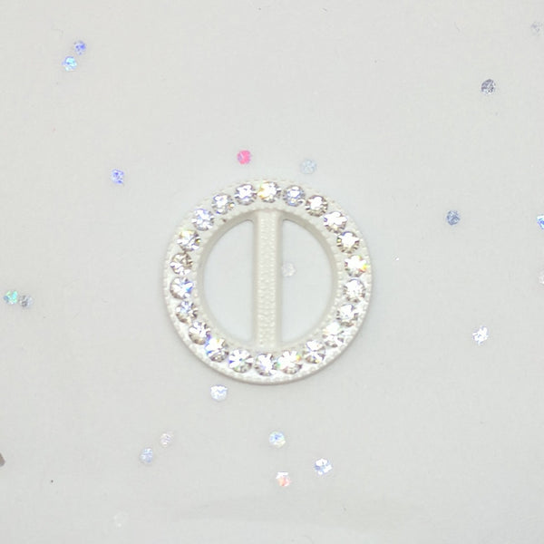 Round White & Diamante Buckle (2.1cm)