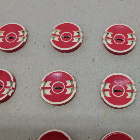 Red / Carved Vintage Casein / 2 Hole