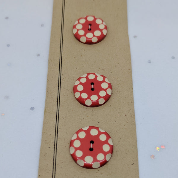 Red White Polka Dot / Vintage Casein / 2 Hole