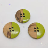 Wooden Buttons half Lime Green / 4 Hole