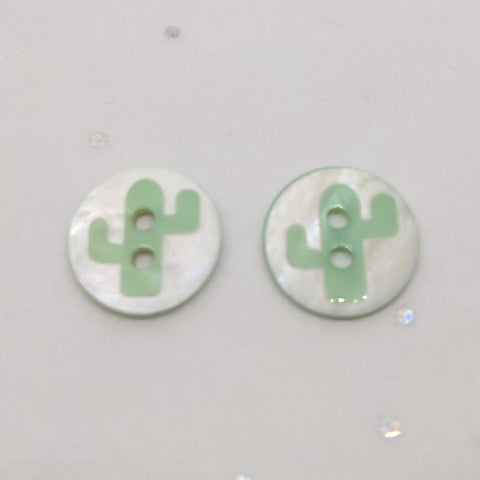 White with Green Cactus / Shell / 2 Hole