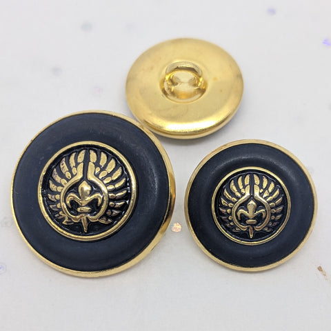 Gold & Navy / Fleur de lys Design / Metal Shank