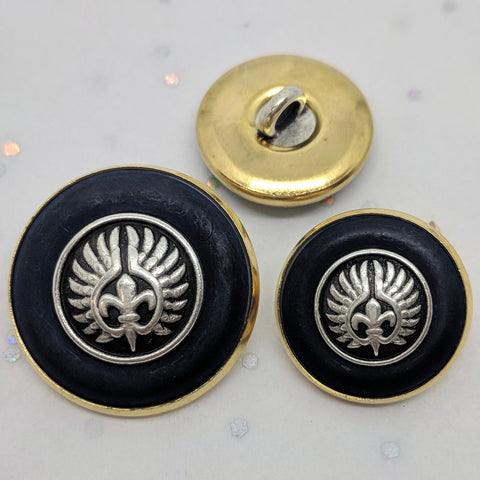 Gold & Navy / Silver Fleur de lys Design / Metal Shank