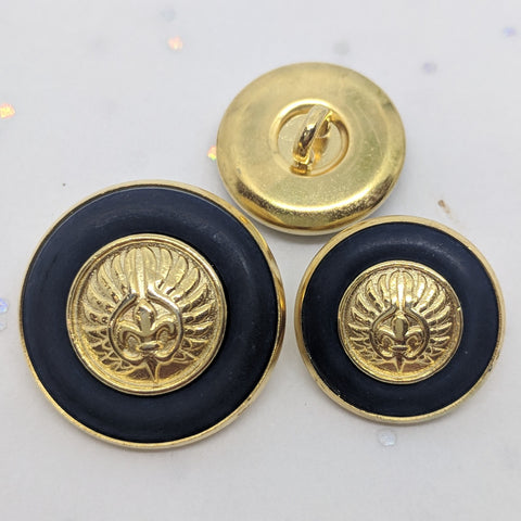 Gold & Navy / Fleur de lys Design / Metal Shank