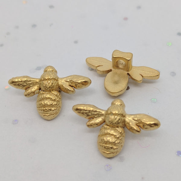 Gold ("Antique gold") Bees / ABS Metal Coated / Shank